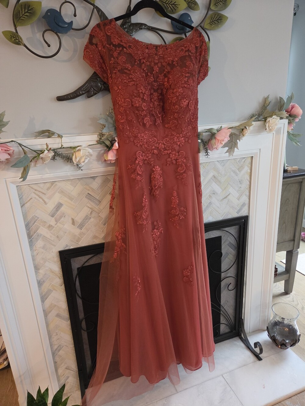 Mother Of The a Groom Coral Lace A-Line Azazie Dress Sz 16